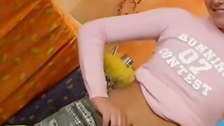 "Bubbly blonde bombshell uses her favorite sex toy to orgasm in HD"