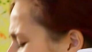 Girl-on-girl lesbian sex with passionate kissing turns into steamy threesome
