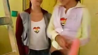 Girl-on-girl lesbian sex with passionate kissing turns into steamy threesome