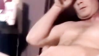 "Amateur Hunk's Big Dick Stroking Session In Bedroom"