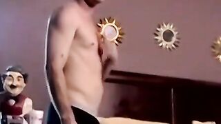 "Amateur Hunk's Big Dick Stroking Session In Bedroom"