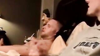 "Amateur Couple Jerk Off Together In Cheap Motel Room For Webcam Audition"