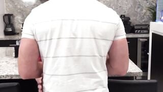 "Step-Daddy's Little Slut" or "Kitchen Blow Job with Stepfather & Son" would be great titles to accurately describe this scene of an older man giving his younger stepsons oral sex while cooking dinner