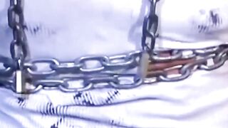 "Tatted Up Uniform Guy Faces Chains - BDSM Bondage Scene with Hot Blonde"
