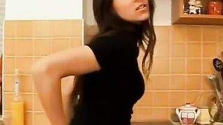 Kitchen-Sink-Sexcapades! Hot blonde babe with hairy pussies masturabtes in kitchen sink while cooking dinner