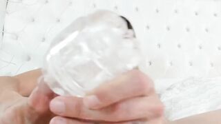 Blondie She-MALE Stroking Her Huge Dick With Gel & Squirts Load Of cum