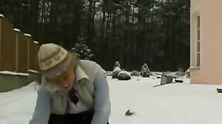 Snow Babes - Sexy blonde bombshell strips down to reveal her perfect body before masturbating outdoors in snow with close-up views of pussy and ass