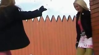 SnowBunnyLesbians- Old Man's Daughters Share Hot Sex in Public Park