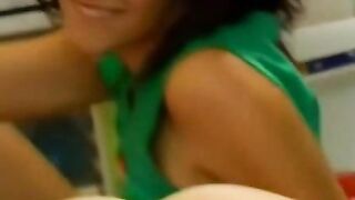 Girl-on-girl lesbian snack time with hot brunette babes sharing intimate moments over late night munchies in their kitchen