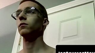 Nerd Glasses Girl Stroking Her Man's Dick Until He Explodes With Pleasure
