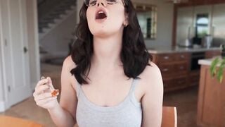 Hot dude throated and pussy pounds Ellie Nova during dinner
