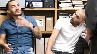 Latino jock thief takes double bareback in office threesome