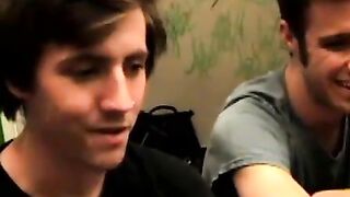 Straight gal sucks two cute straight guys big dicks