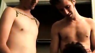 Straight gal sucks two cute straight guys big dicks