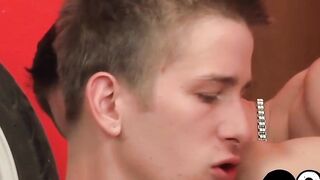 Biker twink cums hard after getting analled by jock