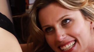Busty MILF showing her stepdaughter how to lick pussy