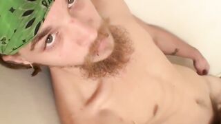 Hairy York Reid strokes thick cock on camera hungrily