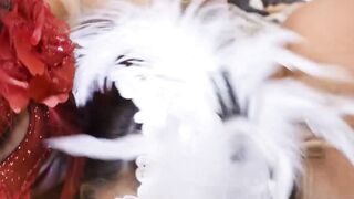 Slutty Kayley Gunner and Caitlin Bell dominate a masked threesome