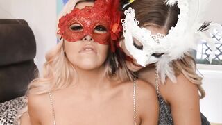 Slutty Kayley Gunner and Caitlin Bell dominate a masked threesome