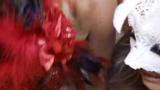 Slutty Kayley Gunner and Caitlin Bell dominate a masked threesome