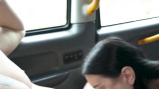 Taxi slut Lady Gang rides strangers dick doggy after blowjob deal