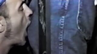 RetroDudes.com - Vintage muscular jock enjoys hard throatfuck through glory hole