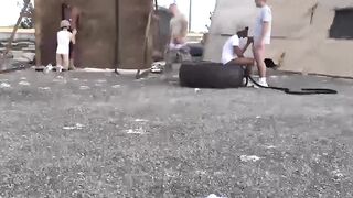 Group Sex Outdoor Orgy with Muscular Soldiers
