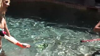 Poolside Lesbian Threesome with Hot Blonde Twins - Carmen & Morgan