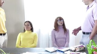 Nasty Girls - Double Blowjob with Facial Finish on Hot Brunette Babes