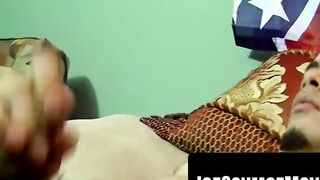 Amature Guy Jerking Off On Bed With Big Load Blasting Chest