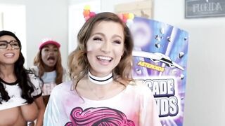 Teen Arcade Gangbangers - Group Sex Party with Hot Blonde Twins & Hunks
