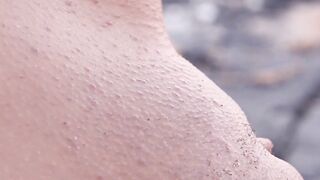 Naughty Beach Babe - Shaving Her Pristine Body in Public