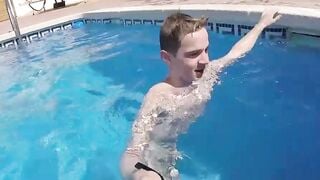 Amateur Pool Party Jerk-Off Session with Hot Blonde Babe