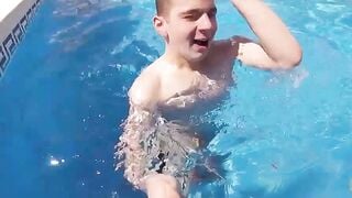 Amateur Pool Party Jerk-Off Session with Hot Blonde Babe