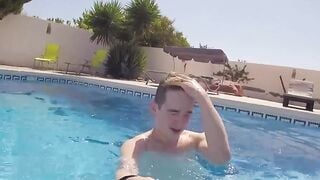 Amateur Pool Party Jerk-Off Session with Hot Blonde Babe