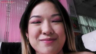 Small Asian Princess Lulu Chu blows long penis until it explodes!