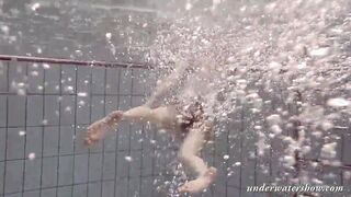 Blonde hot Okuneva bald twat underwater swimming