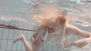 Blonde hot Okuneva bald twat underwater swimming