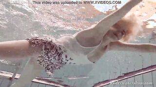 Blonde hot Okuneva bald twat underwater swimming