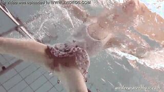 Blonde hot Okuneva bald twat underwater swimming
