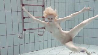 Blonde hot Okuneva bald twat underwater swimming