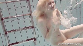 Blonde hot Okuneva bald twat underwater swimming