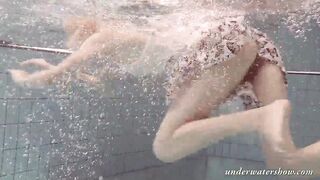 Blonde hot Okuneva bald twat underwater swimming