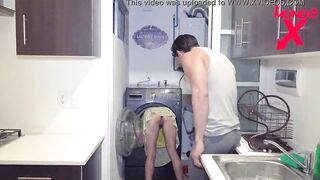She is stuck into the washing machine and her brother fucks her rough into doggy style MUNDOXXX.COM
