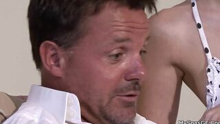 Dude finds blonde lover sprayed with older dad's cum