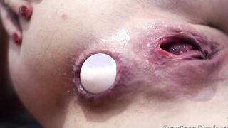 Tiffany inserts eggs into her twat and booty and ejaculates