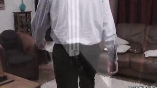 Big Titted blonde bbw spreads legs at work