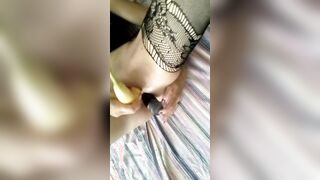 Nailed my cunt and anus with two bananas - real orgasm