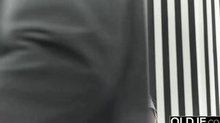 She blows the mature man penis and makes him cum inside her young mouth