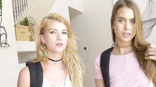 Teen Threesome - Petite Blonde Teens Share Big Dick With Step-Dad